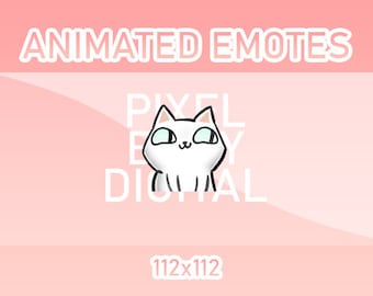 Animated Twitch, Discord and Kick Emotes - Animated Blush "Oh You" White Cat