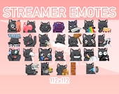 Animated Twitch, Discord and Kick Emotes - Animated Black Cat Pack (Set of 26)