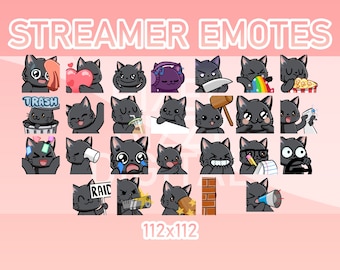 Animated Twitch, Discord and Kick Emotes - Animated Black Cat Pack (Set of 26)