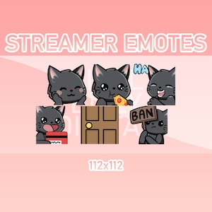 Emoticonos animados de Twitch, Discord y Kick, Paquete de gato negro animado n.º 3 (juego de 6), Patada para la cabeza, Pizza, LUL, Tarjeta de crédito, Puerta, Señal de prohibición