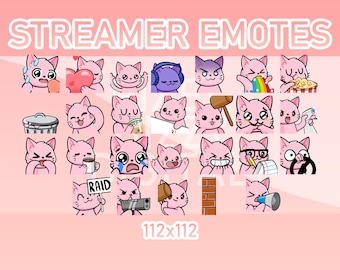 Animated Twitch, Discord and Kick Emotes - Animated Pink Cat Pack (Set of 26)