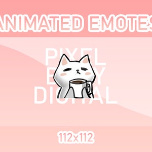 Animated Twitch, Discord and Kick Emotes - Animated White Cat Coffee