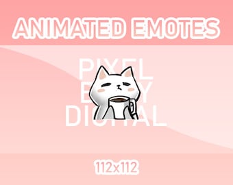 Animated Twitch, Discord and Kick Emotes - Animated White Cat Coffee