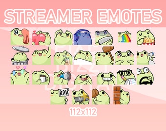 Animated Twitch, Discord and Kick Emotes - Animated Round Frog Pack (Set of 25)