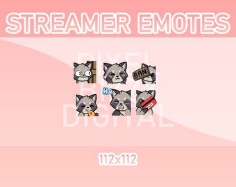 Animated Raccoon Twitch Emotes, Streamer Pack (Set of 6)