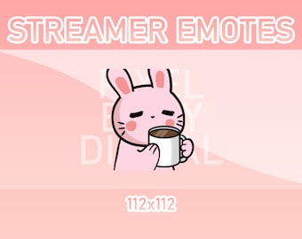 Emotes animés Twitch, Discord et Kick - Café animé Lapin rose