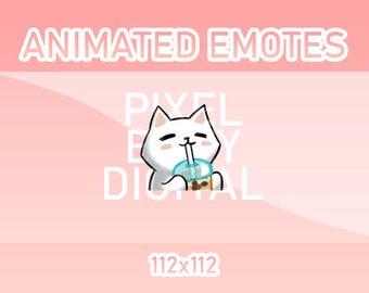 Animated Twitch, Discord and Kick Emotes - Animated White Cat Boba Tea
