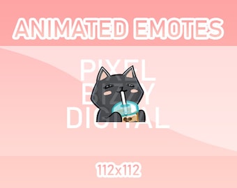 Emotes animés Twitch, Discord et Kick - Chat noir animé Boba Tea