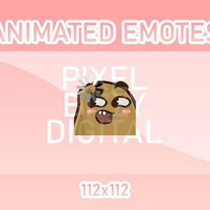 Puede incluir: Emoticono animado de un personaje de dibujos animados marrón con una expresión de sorpresa. El personaje lleva un sombrero marrón y tiene un fondo blanco con el texto "PIXEL BY DIGITAL" y "112x112" en blanco.