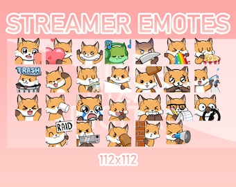 Animated Twitch, Discord and Kick Emotes - Animated Fox Pack (Set of 26)