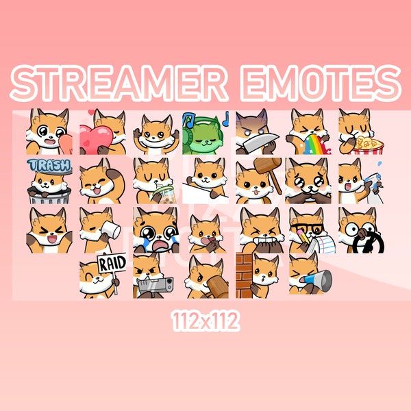 Animated Twitch, Discord and Kick Emotes - Animated Fox Pack (Set of 26)