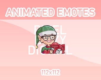 Animated Twitch, Discord and Kick Emotes - Animated Elf with Glasses Gift Shake