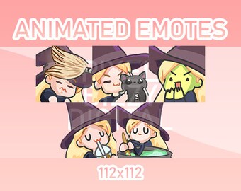 Emotes animés de sorcière blonde, Halloween Twitch, Discord, Kick (lot de 5)