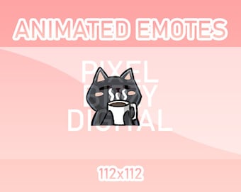 Animated Twitch, Discord and Kick Emotes - Animated Black Cat Coffee