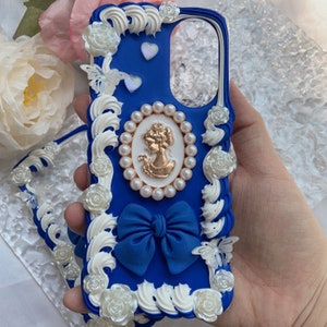 Blue Bow Decoden Phone Case DIY Kit, Baroque Style Decoden Case