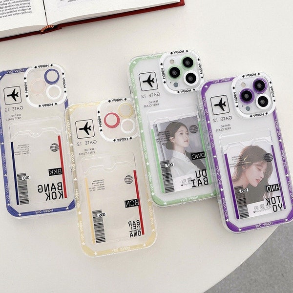 Airplane Ticket Photocard Phone Case, Kpop Photocard Phone Case, iPhone 14 Case, Card Holder iPhone 12 13, New York Los Angeles iPhone XS/XR