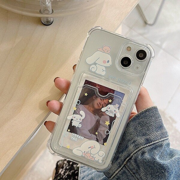 Coque de portable carte photo Kpop, chien mignon photocard coque de portable, coque pour iPhone 15 Pro Max, coque transparente Kawaii pour iPhone 15, porte-cartes pour iPhone 15