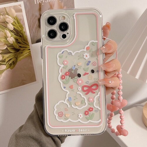 Cute Bear Iphone Case With Charm Strap Chain Iphone 12 Mini Etsy
