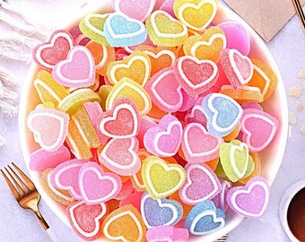 Heart Shaped Candy Resin Charm, Frosted Decoden Charms, Candy DIY Decoden Case Charms, Flatback Charms, Resin Cabochons for Slime or Decoden