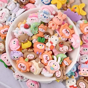 Kawaii Resin Charm, 10pcs Random Cartoon Slime Charm, Mixed Flatback Resin Cabochon, Animal Resin Decoden Charm, Decoden Case Craft Supplies