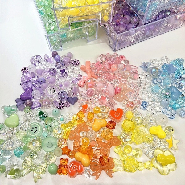 Mixed Acrylic Phone Charm Beads, 50g Acrylic Beads, DIY Bead Confetti, Y2K Phone Charm Beads Kit, Bracelet Beads, Pink Blue Red Purple Beads