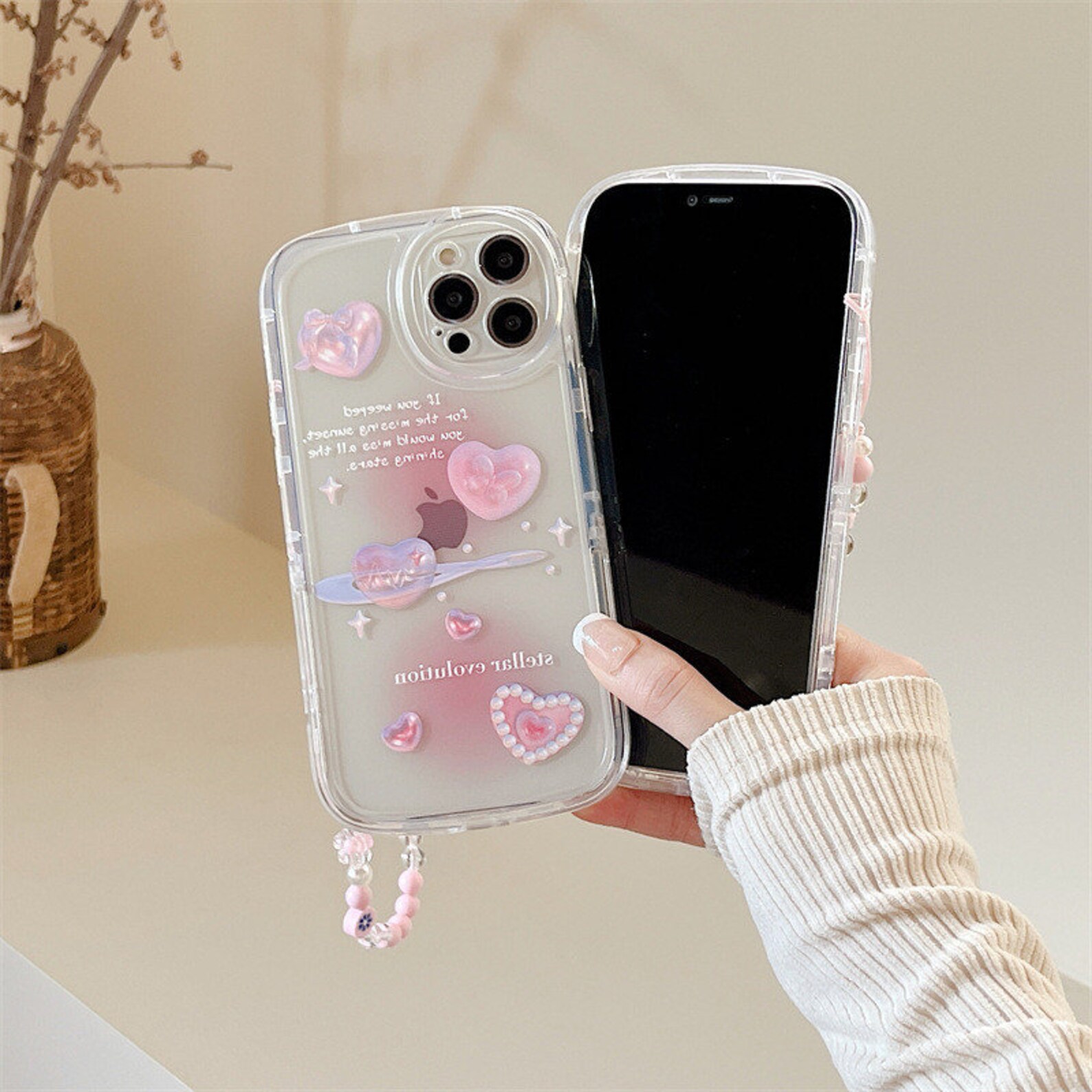 Pink Heart Phone Case With Charm Gift for Girlfriend Pink Etsy