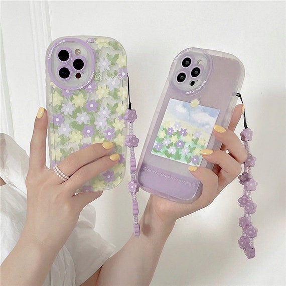 Purple iPhone Case With Charm Strap Chain Flower iPhone 13 