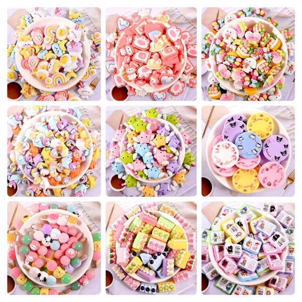 Mixed Cartoon Resin Charm, 10pcs Cute Resin Slime Charms, Kawaii Flatback Cabochons, Cabochons for Slime or Decoden, DIY Decoden Case Crafts