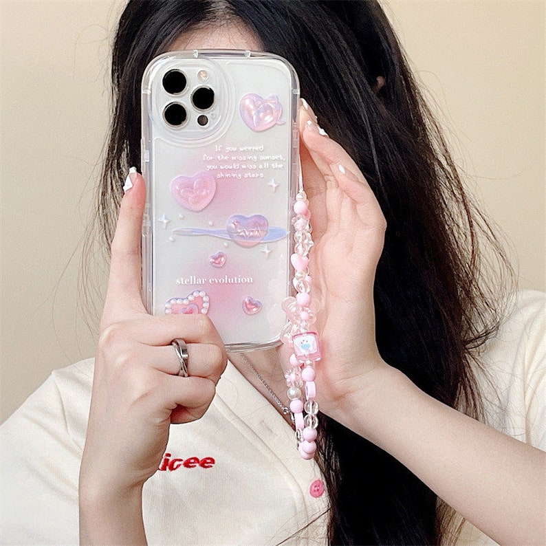 Pink Heart Phone Case With Charm Cute Iphone 13 Pro Max Case Etsy