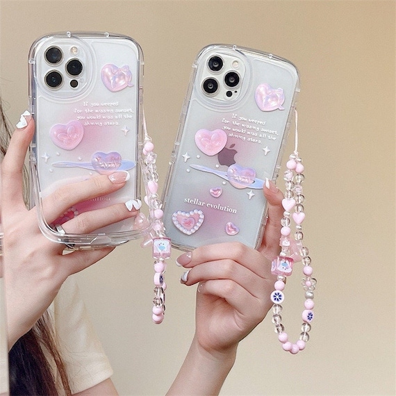 Pink Heart Phone Case With Charm Gift for Girlfriend Pink 