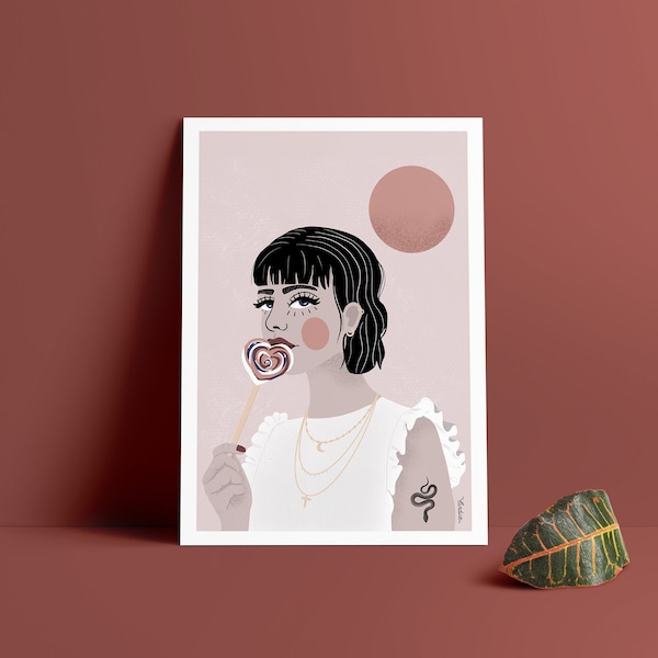 Eat My Heart illustration A4 et A5, Bonbon, femme, coeur