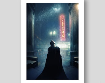 The Dark Knight in a Snowy Night Poster/Art Print by Mizuri with original gallery-quality giclée paper