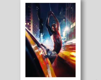 Snowday Morales swinging through New York Poster/Art Print by Mizuri with original gallery-quality giclée paper