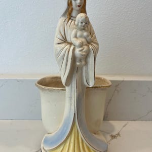 Vintage Ceramic Madonna and Child Planter 10.5"