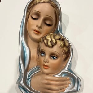 Vintage Ceramic Madonna and Child Wall Plaque