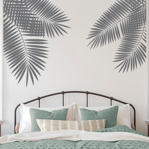 Palm Leaves Wall Decals Tropical Leaf Wall Decals Bedroom Etsy