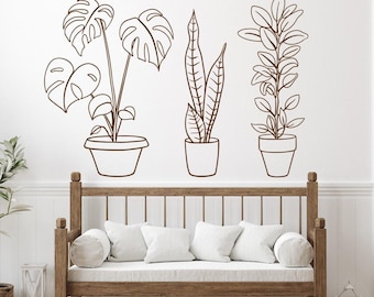 Topfpflanze Wandtattoo: Monstera, Natur inspirierte Vinyl Dekor, botanische Kunst MW96