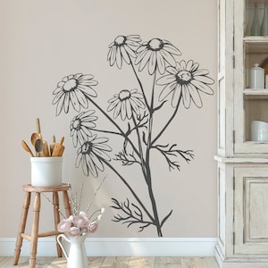 Daisy Flowers Wall Decal, Flower Wall Decor, Daisy Flower Vinyl Stickers, Plants Decor, Bedroom Home Living Room Bathroom Decoration #129