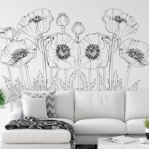 Wild Poppies Wall Decal, Poppy Flower Decor, Wild Flowers Wall Sticker, Poppy Wall Art, Floral Decor For Bedroom Living Room Home Office #69