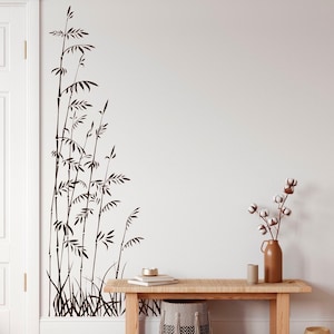 Nature Wall Decal, Long Grass Bamboo Plant Vinyl Sticker, Corner Wall Decor, Bathroom Bedroom Lake House Decoration, Waterproof Decals #18