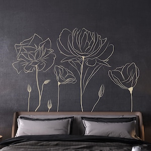 Flower Wall Decals Wall Stickers, Poppy Flower Wall Art Decor, Floral Home Decor For Bedroom Living Room Bathroom Office Decoration #61