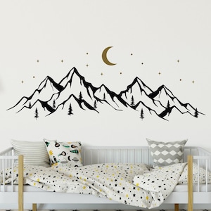Mountain Moon Stars Wall Decal: Adventure Nursery Kids Room Decor MW122