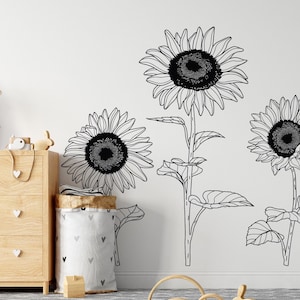 Handpainted Sunflowers Wall Decal, Sunflower Wall Stickers, Plants Wall Decor, Bedroom Home Living Room Nursery Kids Room Decoration #113