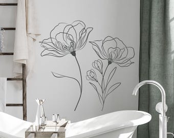 Poppies Wall Decal: Floral Vinyl Sticker, Home Decor, Botanical Art MW60