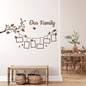 Family Tree Wall Decal, Branch With Frames Wall Decal, Our Family Tree Branch Birds Wall Decor, Living Room, Bedroom, Entryway, Home #59
