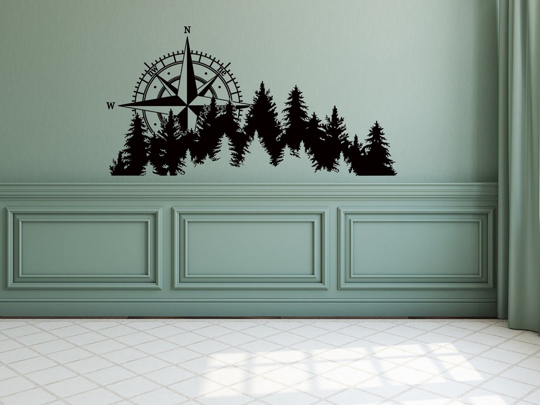 Compass With Forest Landscape Decal Outdoor Wall Decal Etsy