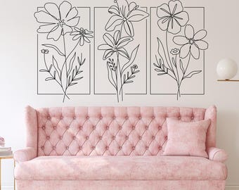 Wandtattoo Blumenstrauß: Linie Kunst, Wandtattoo, Blumenrahmen MW116