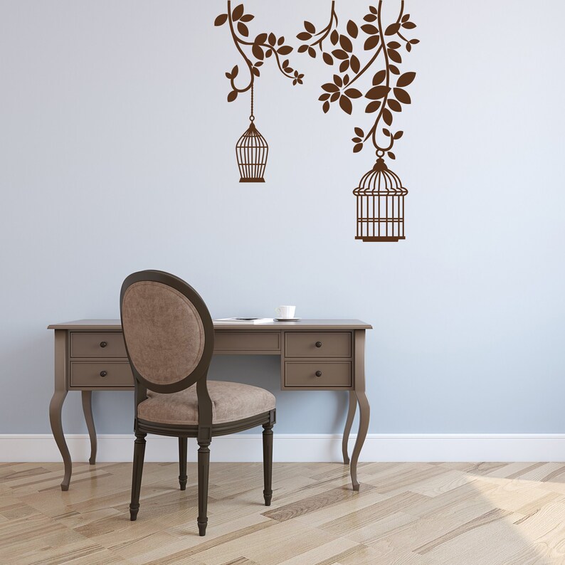 Birds Cage Tree Branch Wall Decal: Nursery Decor, Branch Vine Birdcage ...