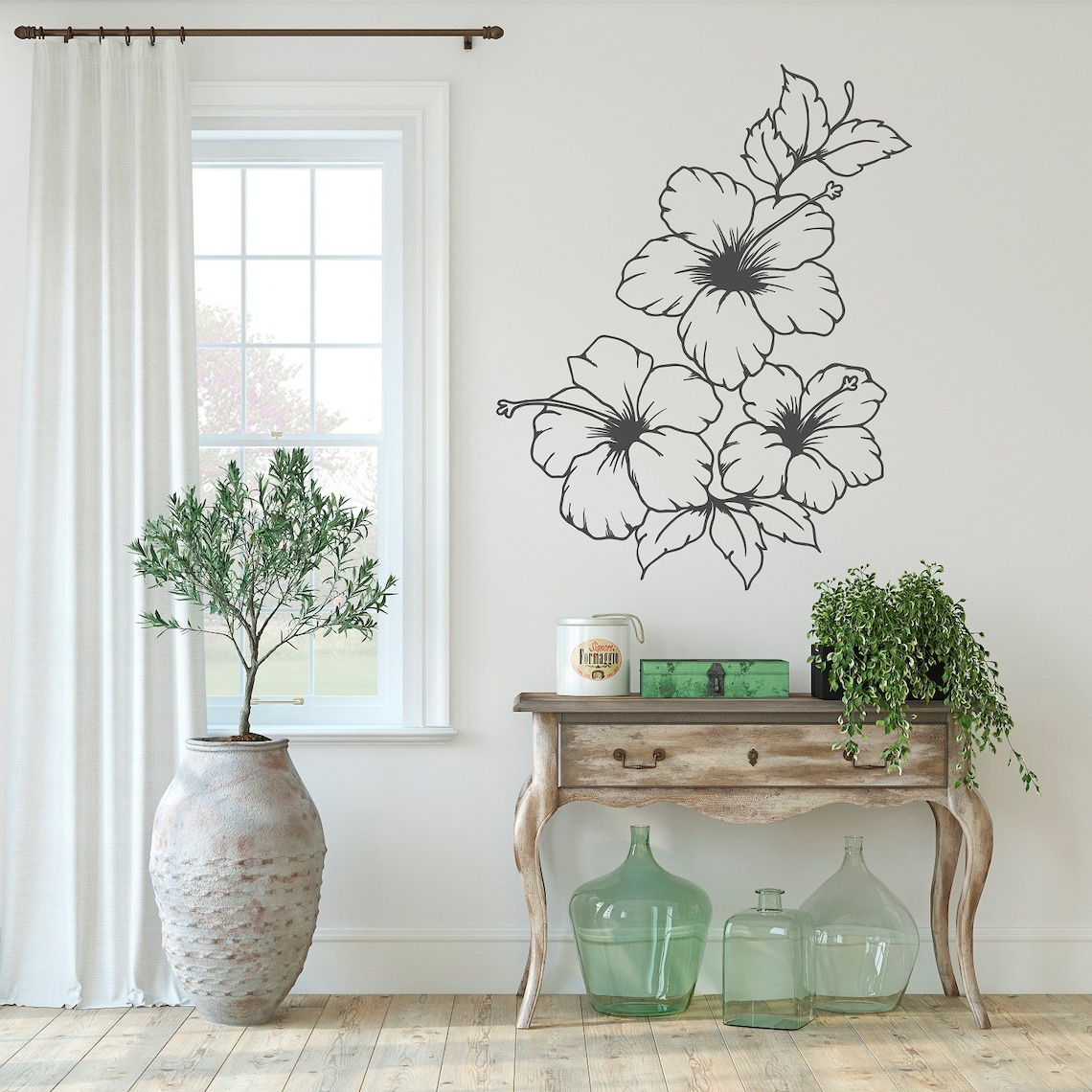 Hibiscus Flower Wall Decal Hibiscus Wall Sticker Plants Wall Etsy