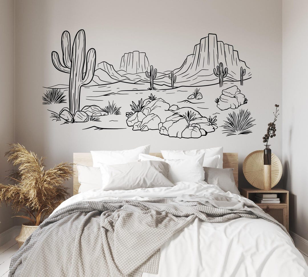 Desert Landscape Wall Art Decal: Cactus, Mountains, Nature Decor MW167 ...
